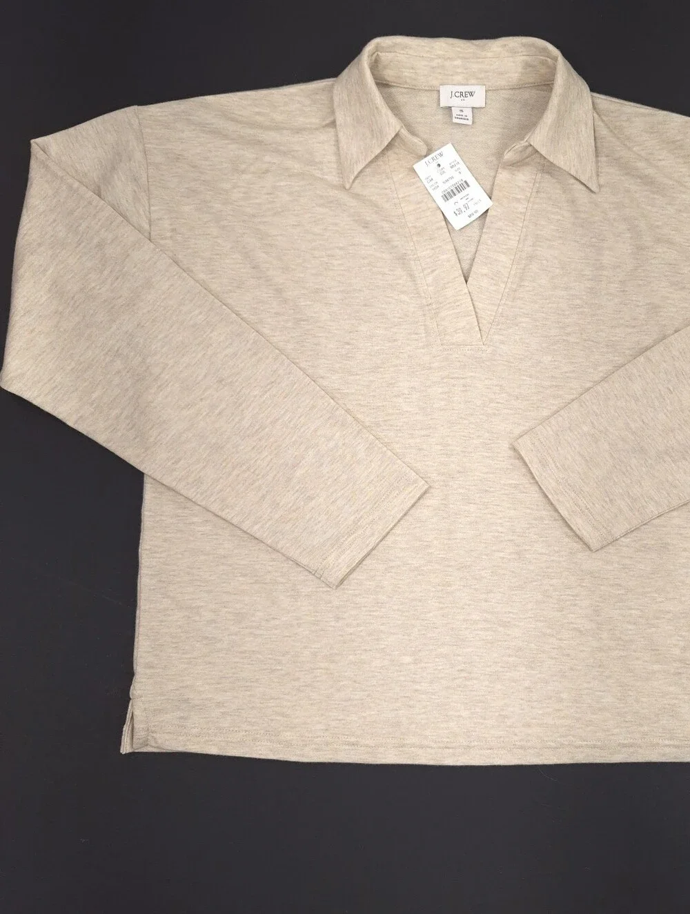 J.Crew Factory Womens Long Sleeve Top Collared V-Neck Pullover Heather Oat Small